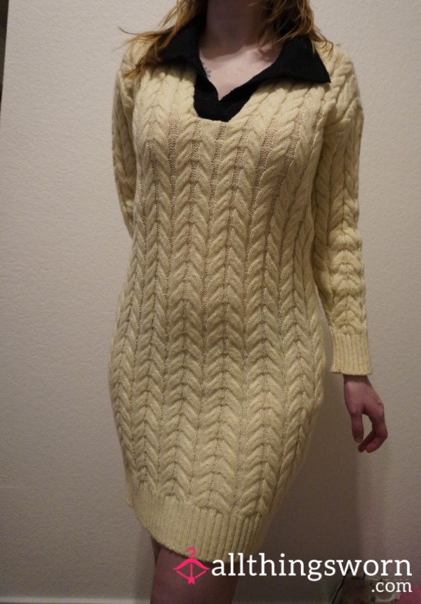 Cream And Black Sweater Dress