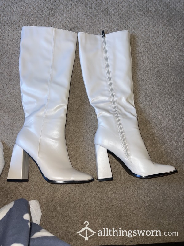 Cream Knee High Boots