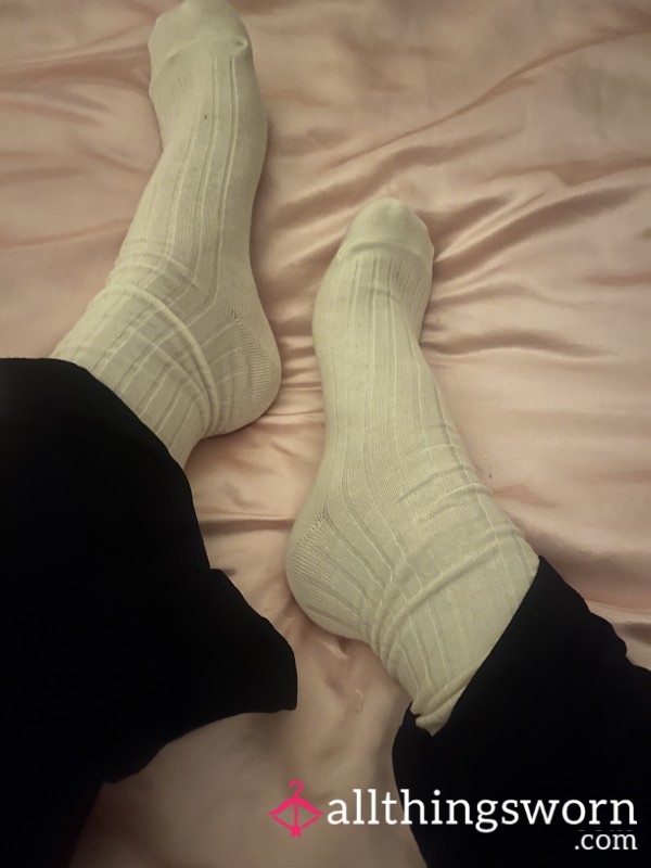 Cream Off White Ribbed Ankle Socks Worn For You 🤭