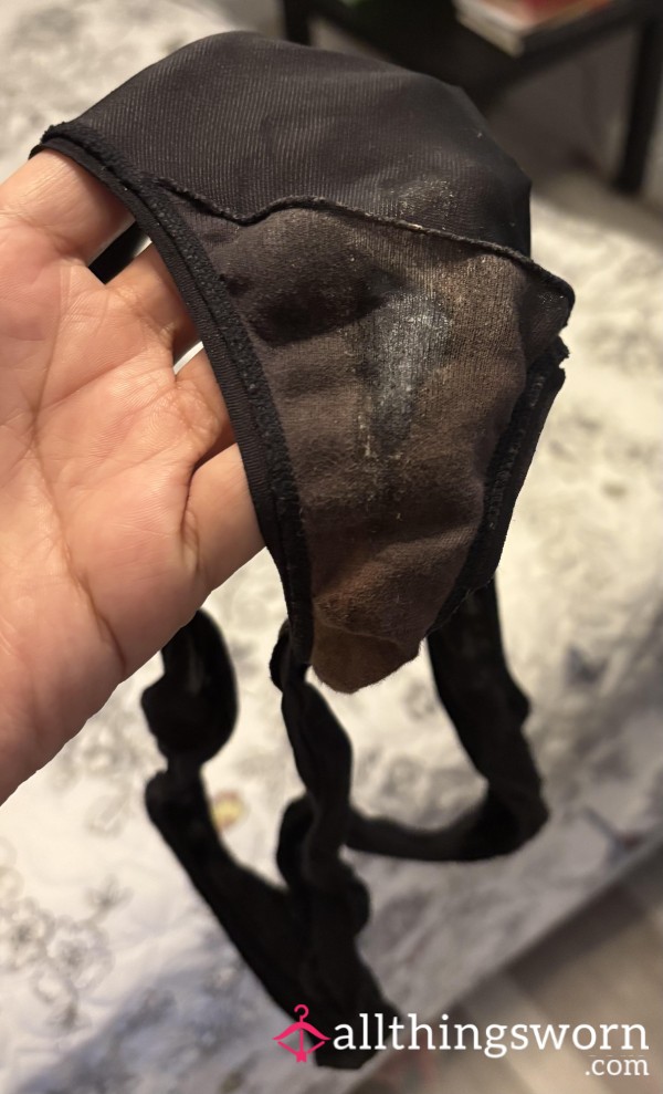 Creamy Black Thong From A Long Day Of House Cleaning