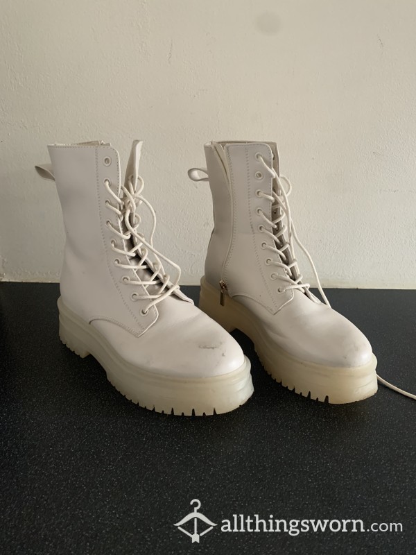 Creamy Lace Up Boots