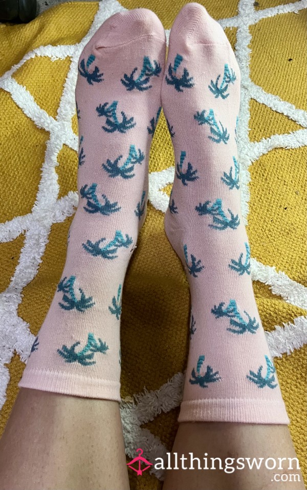 Crew Length Pink Palm Tree Socks