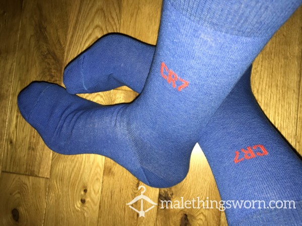 Cristiano Ronaldo CR7 Blue Dress Office Socks, Red Logo. You Want To Sniff?