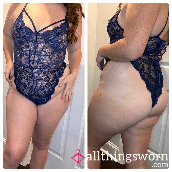 Crotchless Blue Lace Body Suit