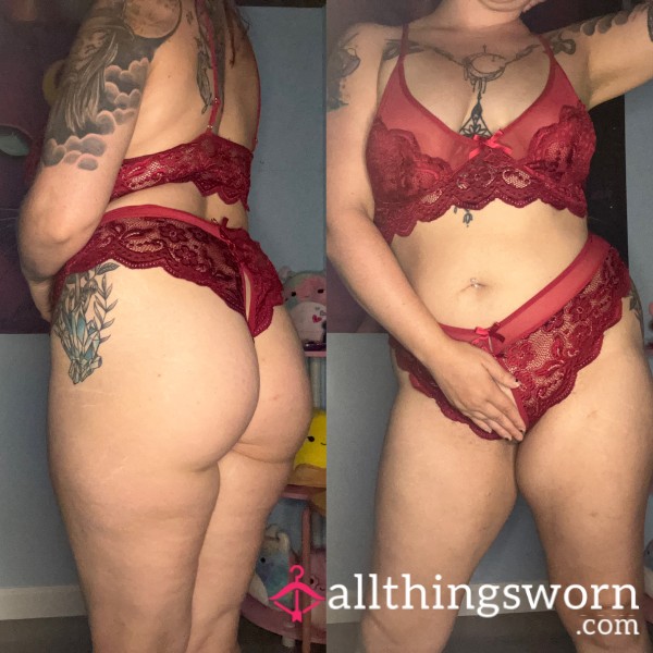 Crotchless Red Lacy Lingerie