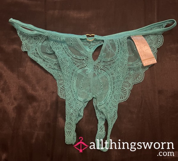 Crotchless Teal Lace Panties