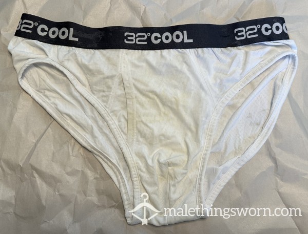 C*m-stained Coolwick White Briefs