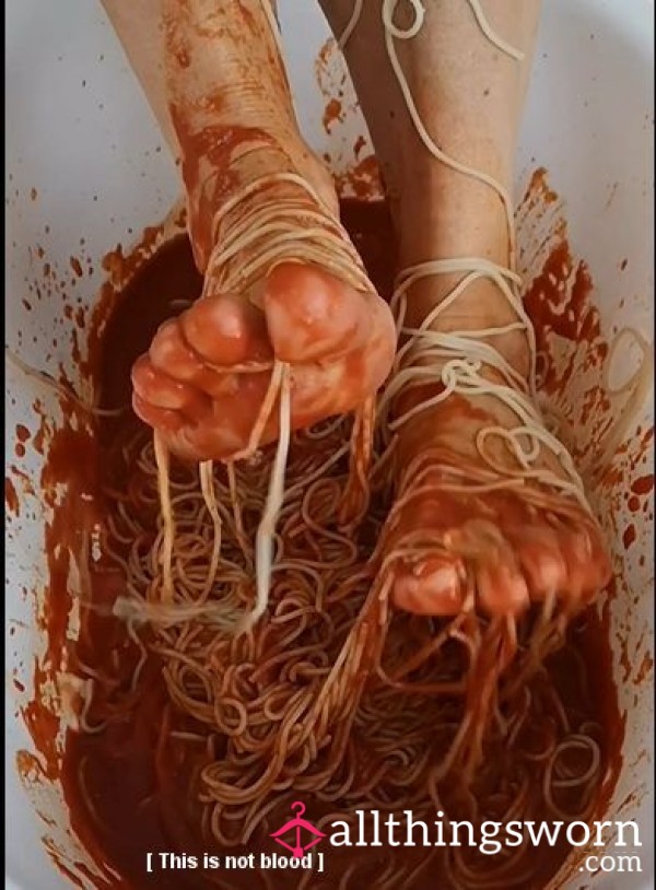 Watch My Feet Play With Spaghetti And Tomato Sauce  8.30min VID