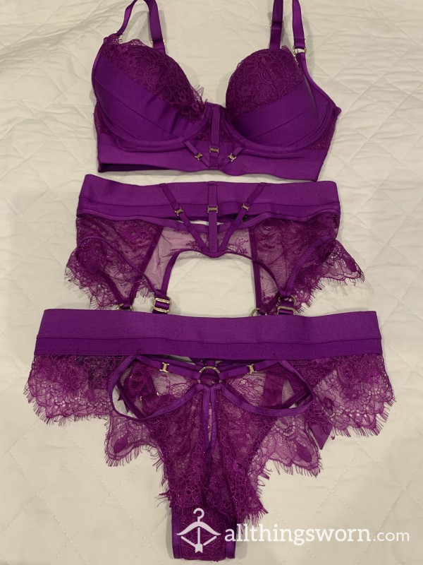 Custom Honey Birdette Lingerie Full Set! Purple.