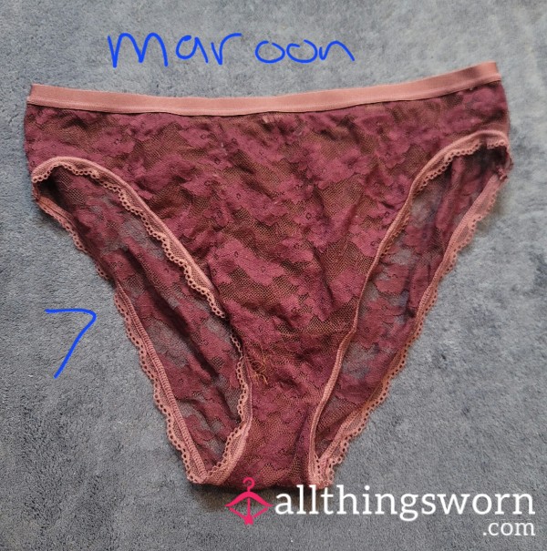 Custom Worn Maroon High Waisted Lace Panties By Adore Me