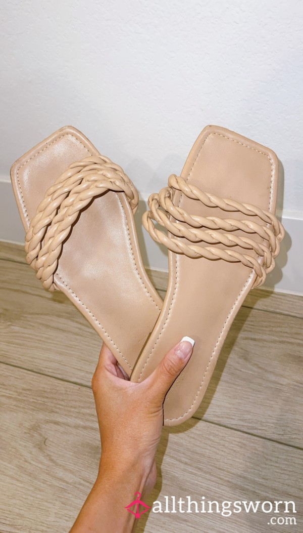 Cute Beige Flat Flip Flop Sandals