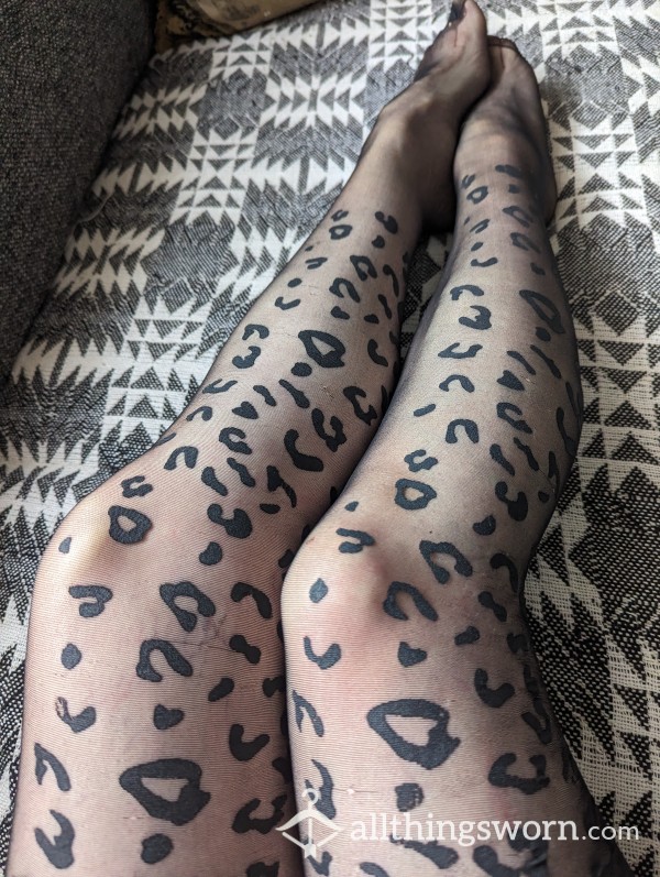 Cute Black Animal Print Tights Size 8