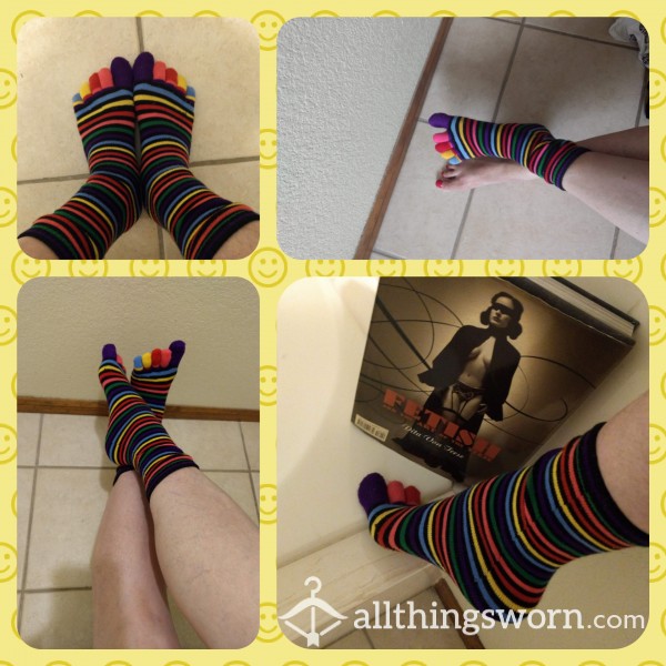 Cute Black Rainbow Striped Toe Socks And Video!!