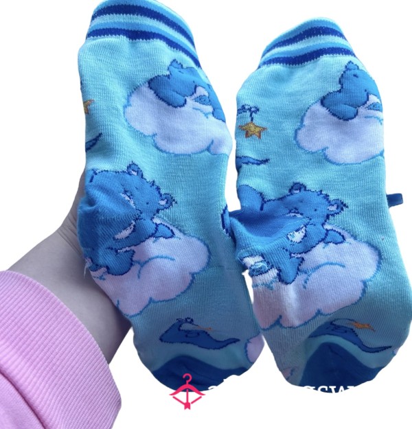 💙 Cute Blue Care Bears Socks Worn By A BBW With UK Size 11 Feet 💙