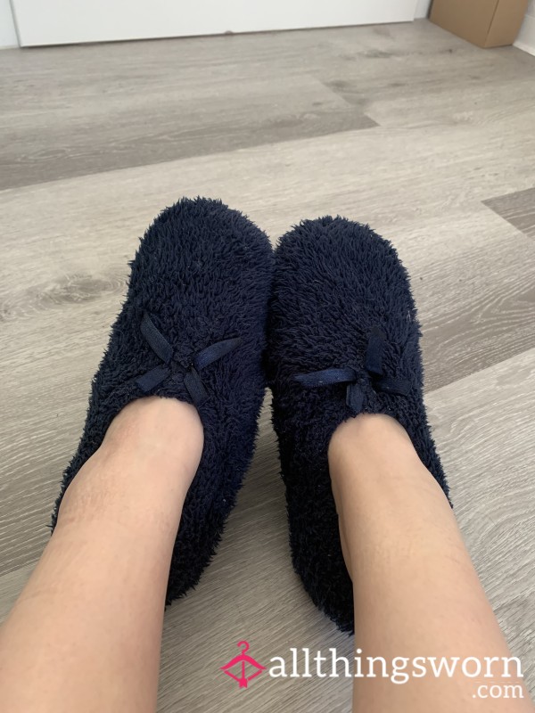 Cute Blue Fuzzy Slippers