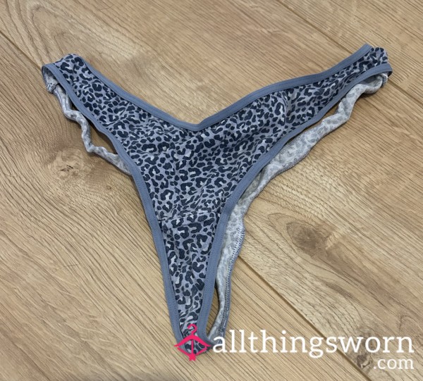 Cute Blue Leopard Print Worn Cotton Thong