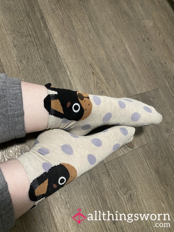 Cute Doggy Socks- Well Worn, With A Hole! 24 Hr Wear