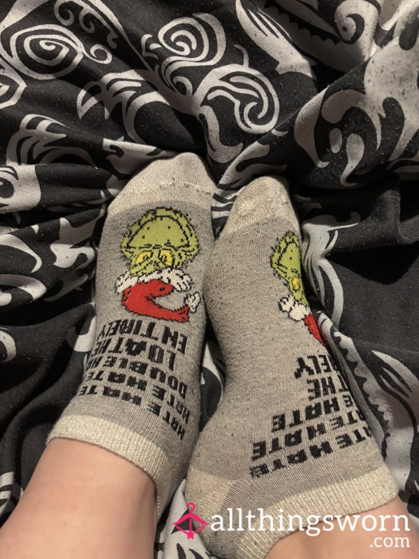 Cute Glittery Grinch Ankle Socks