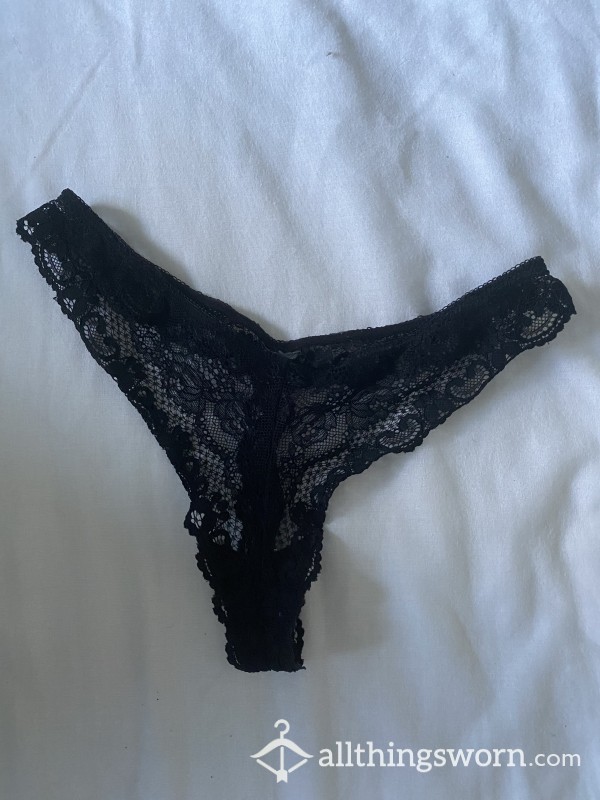 Cute Little Black Lace Thong, 🐱bleached