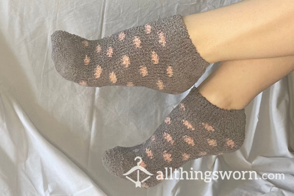 Cute Pink And Gray Polkadot Socks