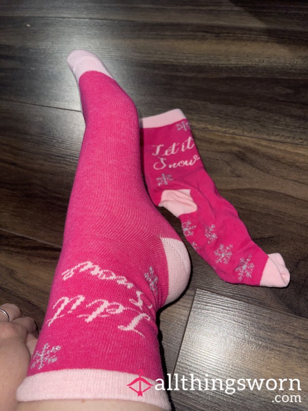 Cute Pink Christmas Elf Socks