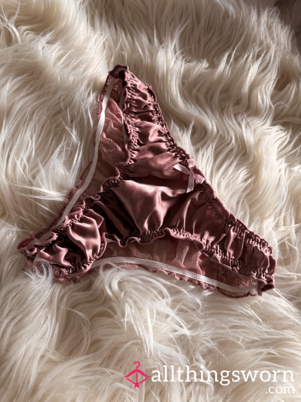 Cute Pink Silky And Lace Thong