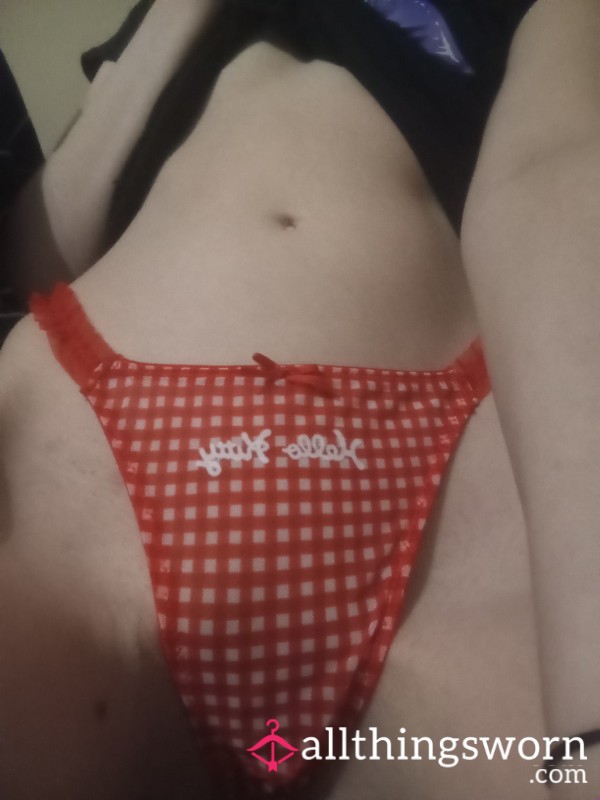 Cute Red Chequered Hello Kitty Thong