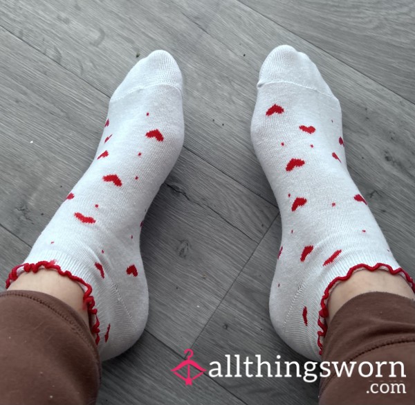 Cute Red Heart White Ankle Socks