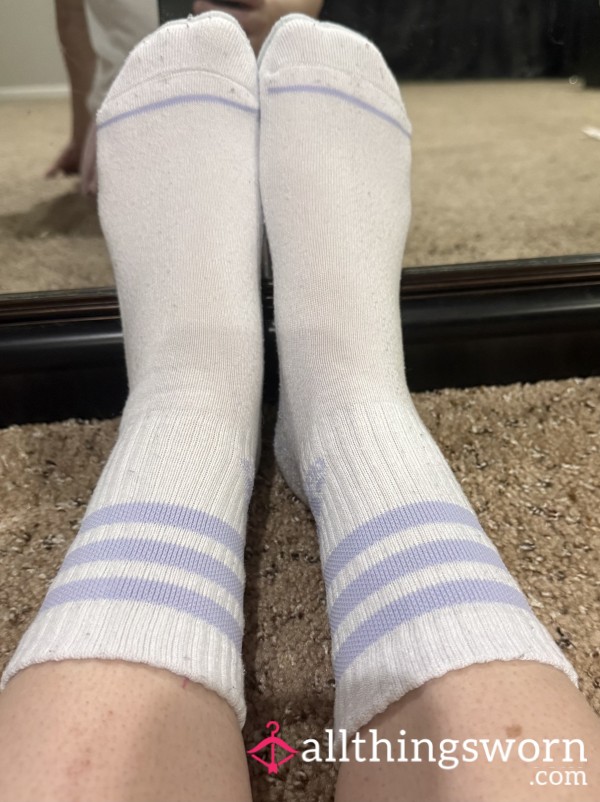 Cute White And Lavender Adidas Socks 💜