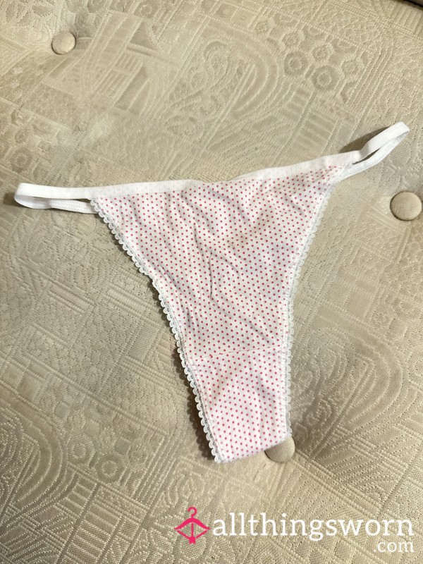 💟Cute White Polka Dot Cotton Gym Thong💟