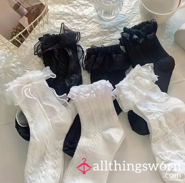 Cute Worn Black & White Ankle Socks