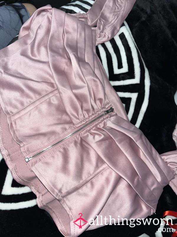 Cute/s**y Silk Pink Zip Top