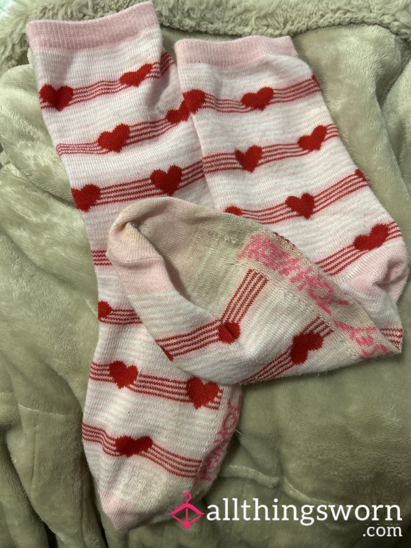 Cutie Pink And Red Heart Socks - High Key Sour Smelling