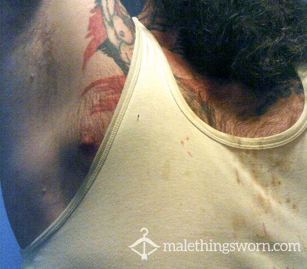 Daddy's Dirty Worn White Sweaty Gym Vest Wife-Beater