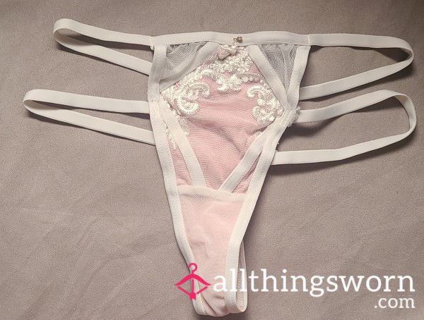 Dainty White + Pink Strappy Thong - Size Small