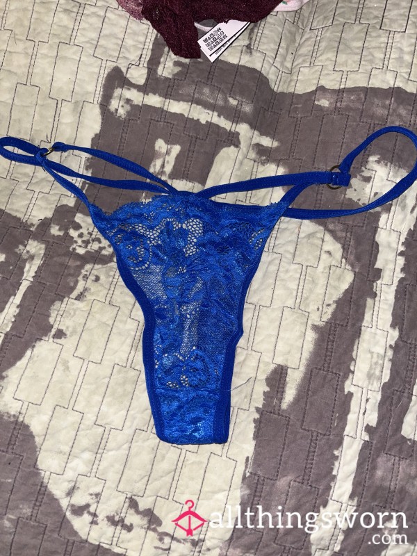 Dark Blue And Gold Lace Thong