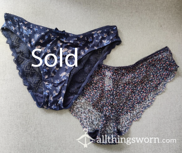 Dark Blue Flor*l Lace Panties From A Petite Asian Goddess UK 6, *ONE LEFT*