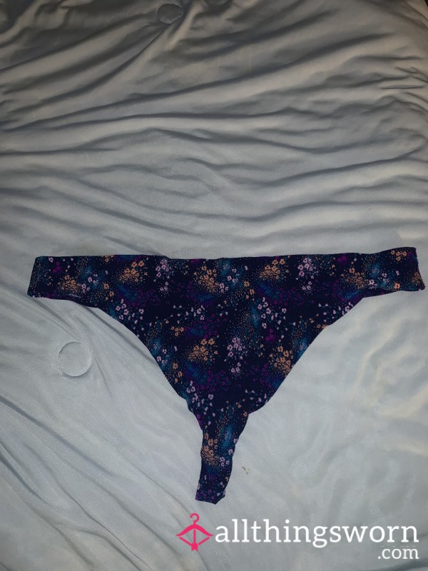 Dark Blue Flor*l Pattern Thong