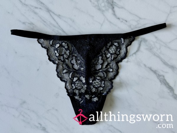 Dark Blue Lace Thong