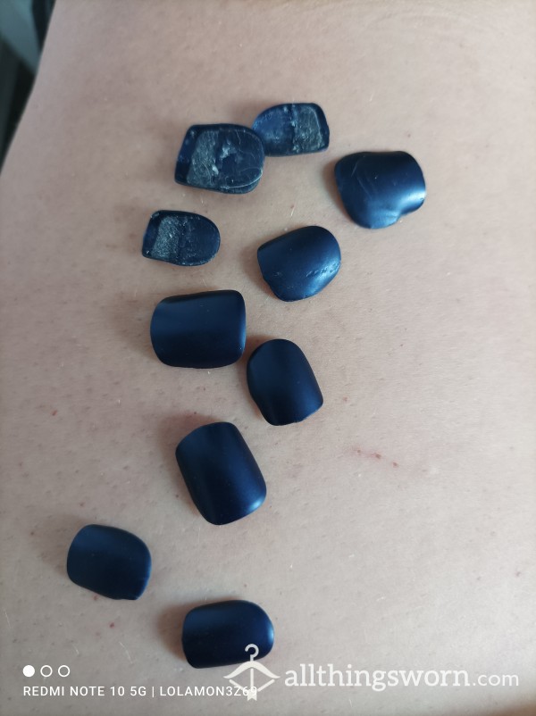 Dark Blue Press On Nails Worn For A Week