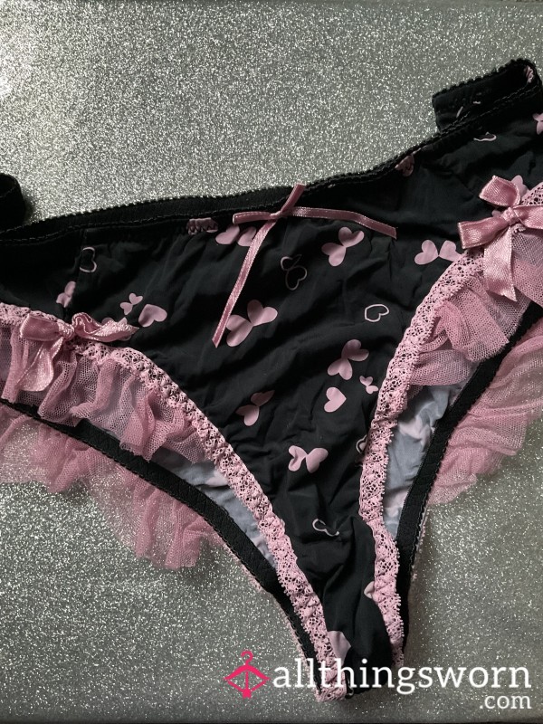 Dark Blue With Pink Frill Panties With Hearts And Bu*terflies