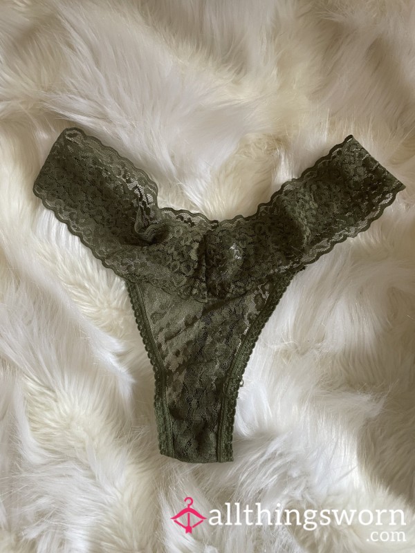 Dark Green Lace/Mesh Thong