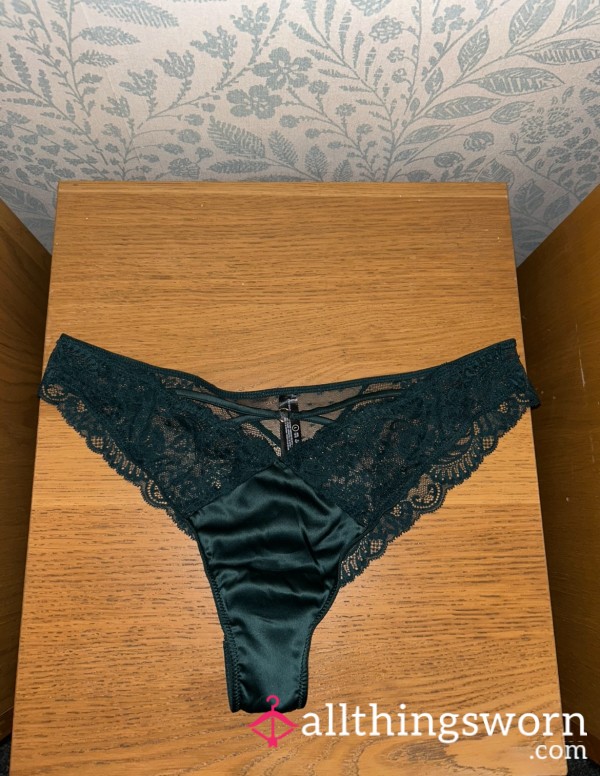 Dark Green Satin And Lace Panties