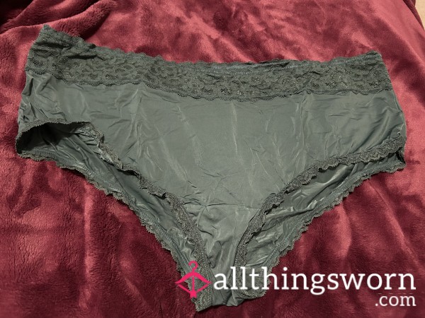 ~DARK GREEN SATIN LACE TRIM CHEEKY PANTY~