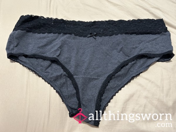 ~DARK GREY COTTON CHEEKY BLACK LACE TRIM PANTY~