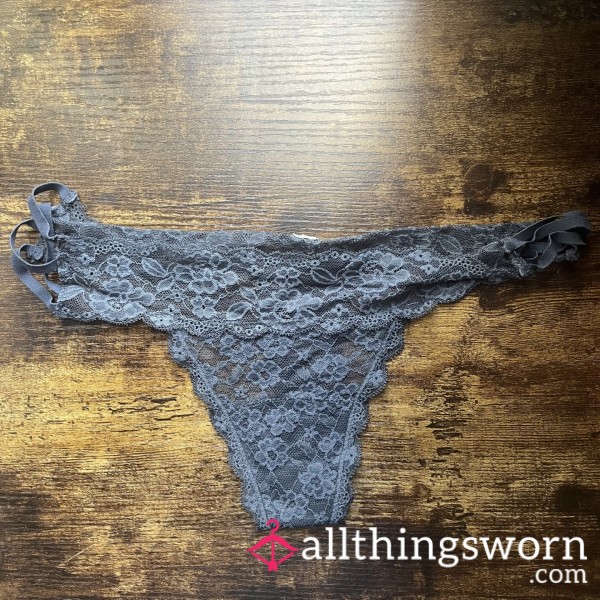 Dark Grey Lace Thong