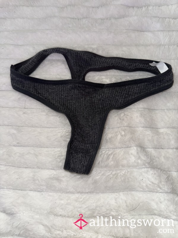 Dark Grey Ribbed Thong