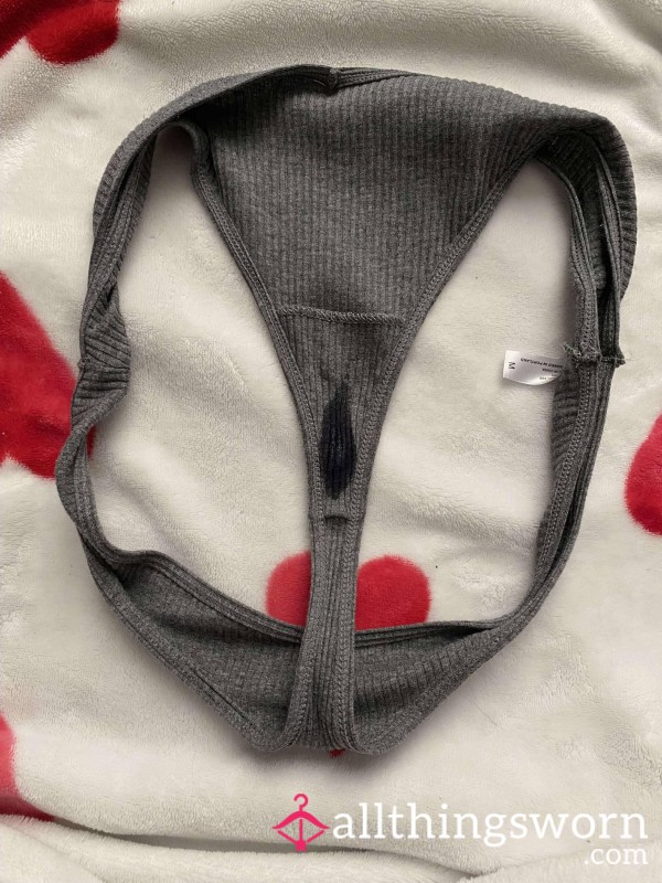 Dark Grey Thong Worn For Orgasm