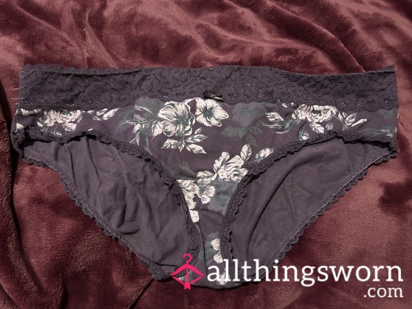 ~DARK PURPLE FLor*l COTTON LACE TRIM CHEEKY PANTY~