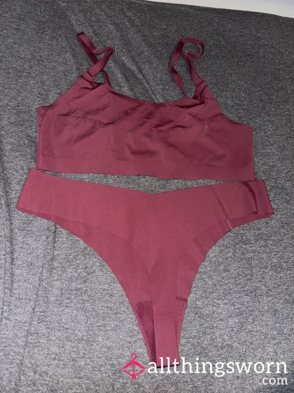 Dark Red Bralette And Thong Set